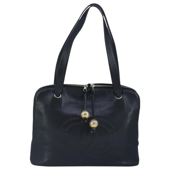 CHANEL COCO Mark Tote Bag Caviar Skin Black Gold CC Auth yk15761 - Picture 13 of 16